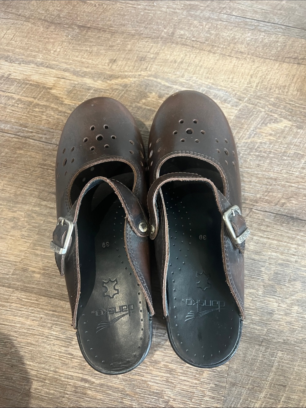 Dansko Dark Brown Leather Mary Jane Clogs with Buckle